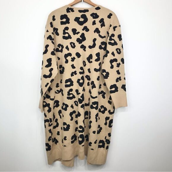 Jack and Avery Tan Cheetah Animal Print Long Open Front Knit Cardigan Sweater - Picture 5 of 15